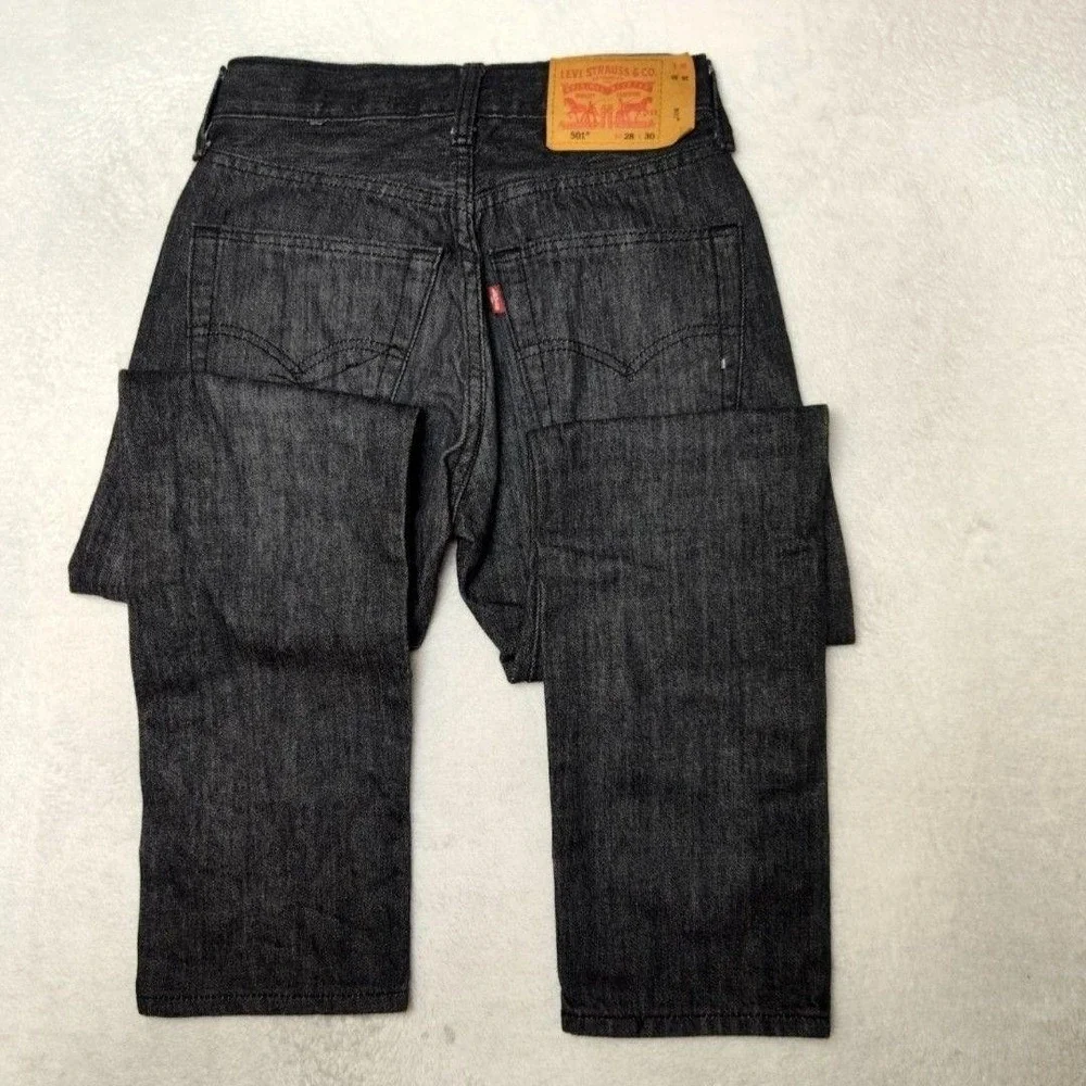 Levis 501 Jeans Mens 28x30 Black Straight Dark Wash Classic Fit Cotton Stretch